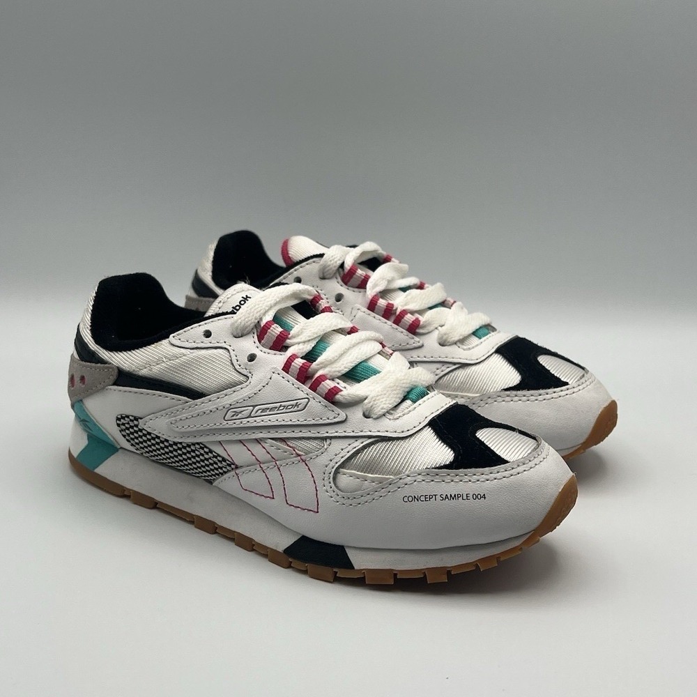 Reebok Classic Leather ATI White Pink Teal Retro Shoes - Kids Size 13 USED